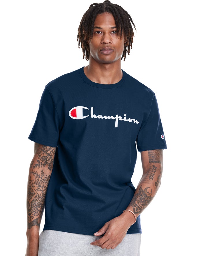Champion Heritage Vintage Logo Blue T-Shirt Mens - South Africa IWMXUS201
